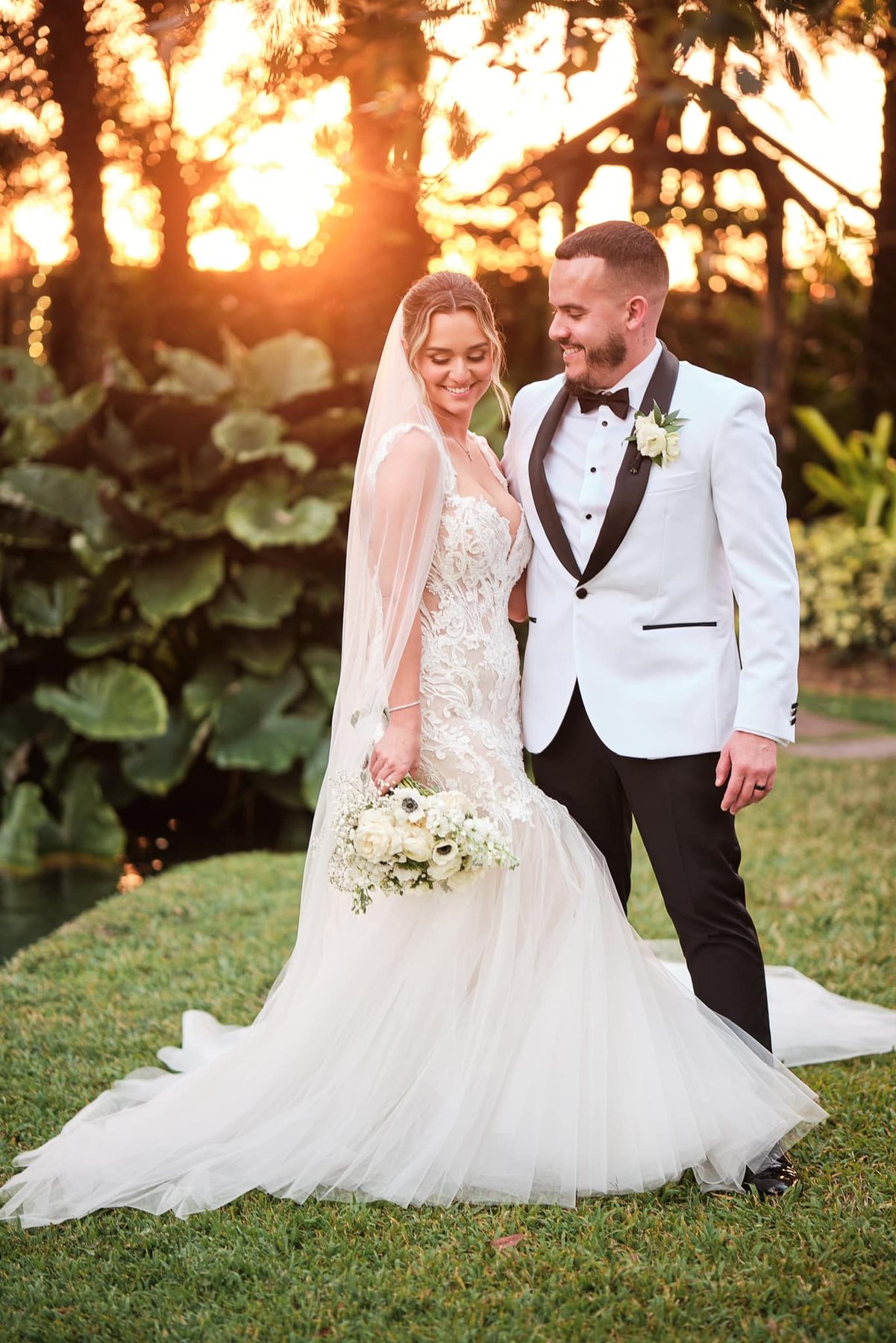 Bride and groom at golden hour